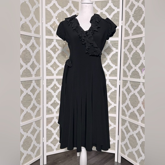 SIZE 2 RALPH LAUREN BLACK RUFFLE DRESS STRETCH SPANDEX RETRO VINTAGE SMALL - Picture 3 of 8